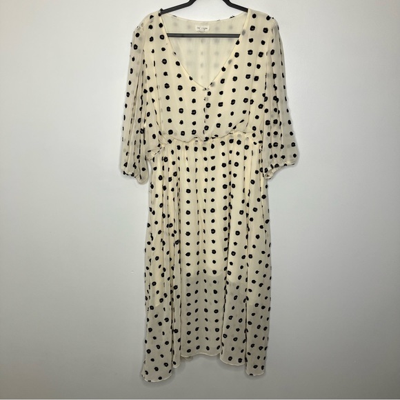 Chic Soul Dresses & Skirts - CHIC SOUL Cream Black Swiss Dot V Neck Dress 3X Plus Size